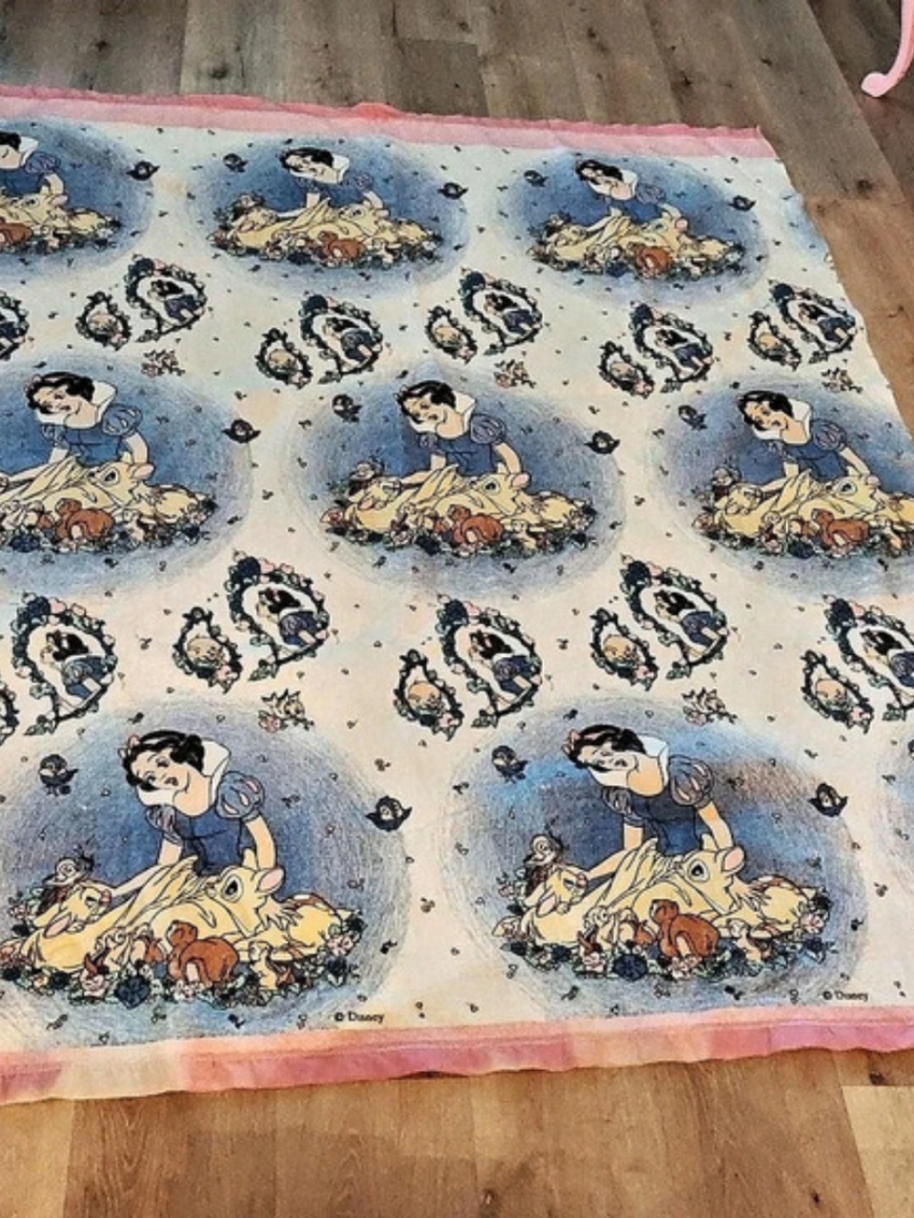 Vintage Disney Snow White Blanket Blue & Pink Good 70"X90"